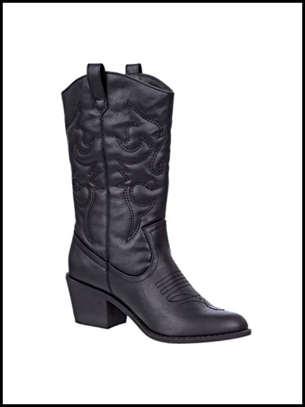 Women's Mid-Calf Western Cowboy Boots Faux Leather Embroidered Low Heel